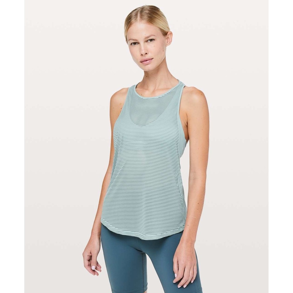 Lululemon 2-in-1 Striped Mesh Tank Top with Built-in Bra Blue Grey Size 4